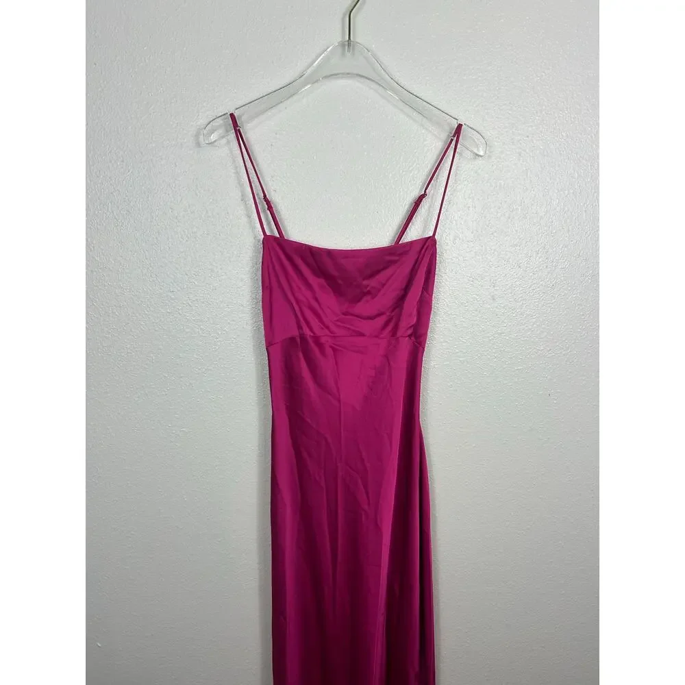 Abercrombie & Fitch Hot Pink Satin Midi Slip Dress - Picture 5 of 8